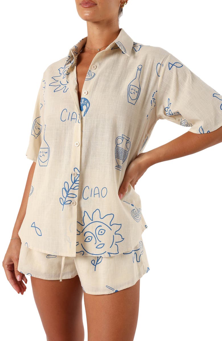 Petal & Pup Davey Mixed Print Cotton Button-Up Shirt & Shorts Set, Alternate, color, 