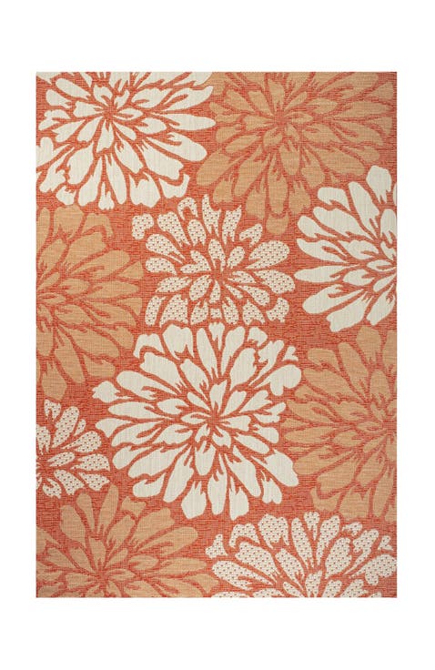 Zinnia Modern Floral Textured Weave Indoor/Outdoor Area Rug