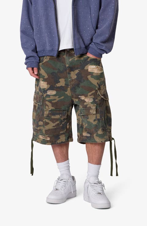 Distressed Baggy Camo Cargo Shorts