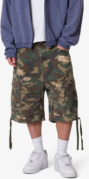 mnml Distressed Baggy Camo Cargo Shorts