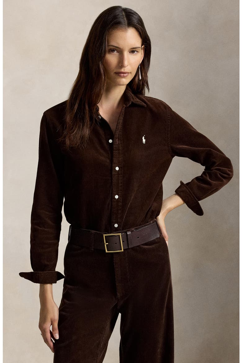 Cotton Corduroy Button-Up Shirt, Alternate, color, DARK BROWN
