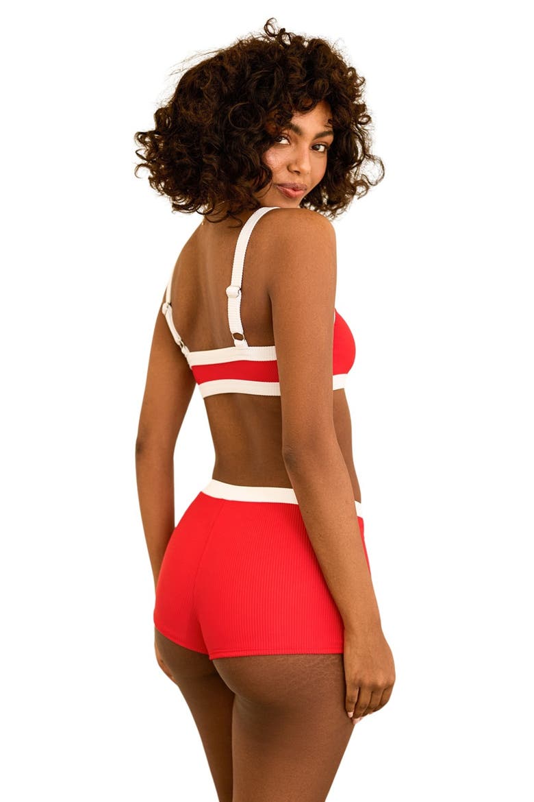 Farrah Elastic Waist Booty Short, Alternate, color, Poppy/White Rib