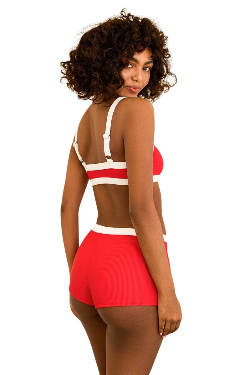 Dippin Daisys Farrah Elastic Waist Booty Short, Alternate, color, Poppy/White Rib