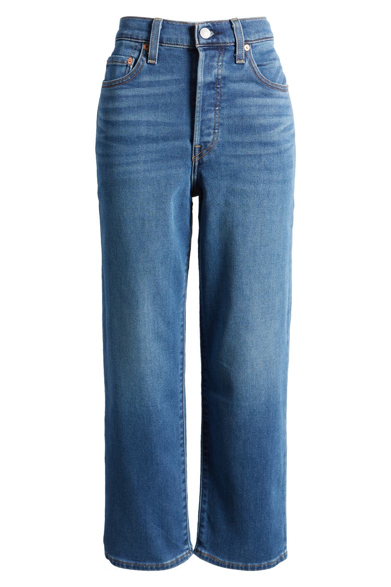 Ribcage High Waist Ankle Straight Leg Jeans, Alternate, color, HITZIG MID