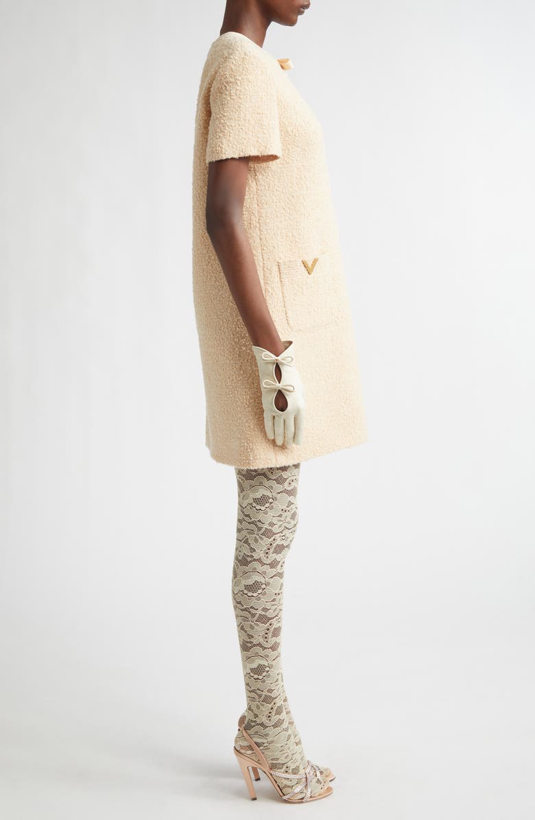 Valentino V-Detail Bouclé Tweed A-Line Dress, Alternate, color, White