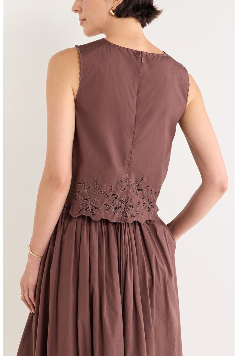 Schiffly Cotton Eyelet Shell, Alternate, color, BROWN ROAST