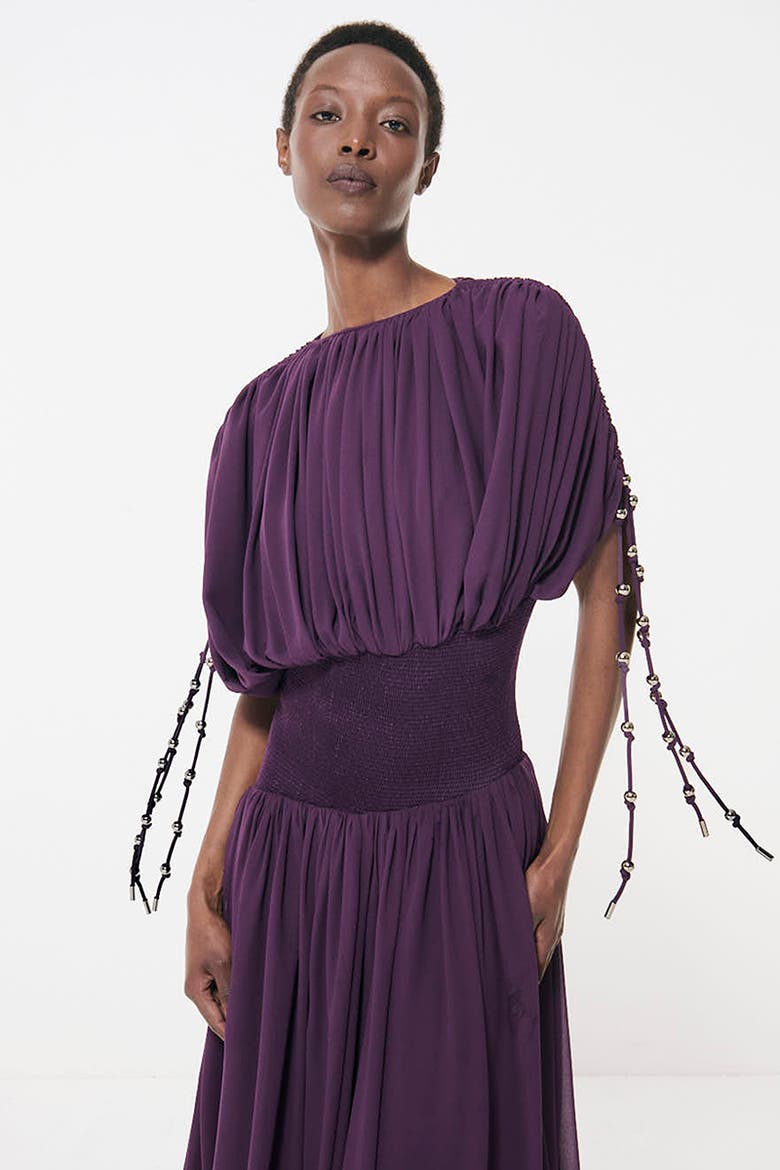 Smocked Waist Ruched Sleeve Dress, Alternate, color, Dark Purple