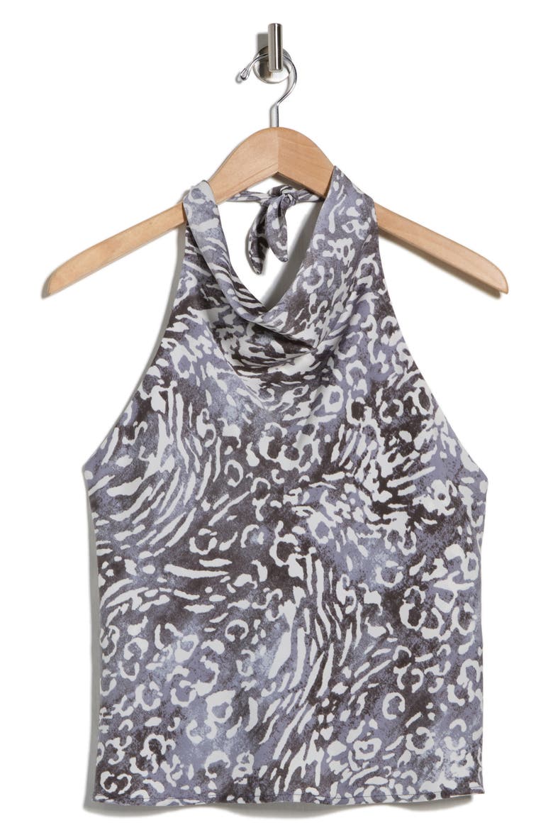 Animal Print Satin Halter Neck Top, Alternate, color, GREY