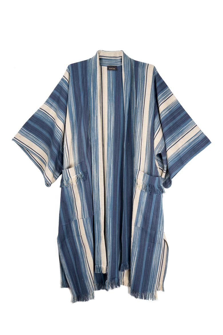Striped Fringe Trim Duster, Alternate, color, NAVY