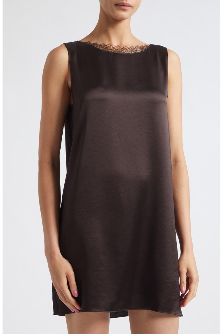 Barb Lace Detail Satin Minidress, Alternate, color, CHOCOLATE