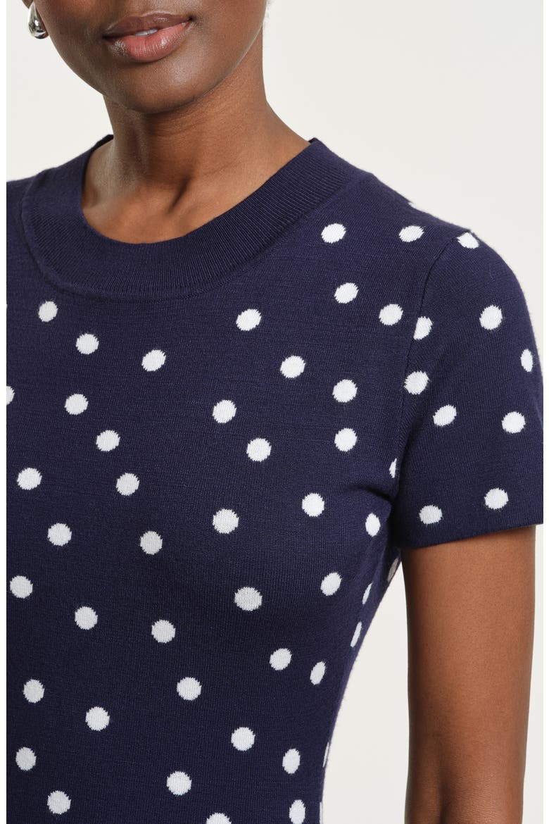 Polka Dot Fit & Flare Sweater Dress, Alternate, color, NAVY/ WHITE