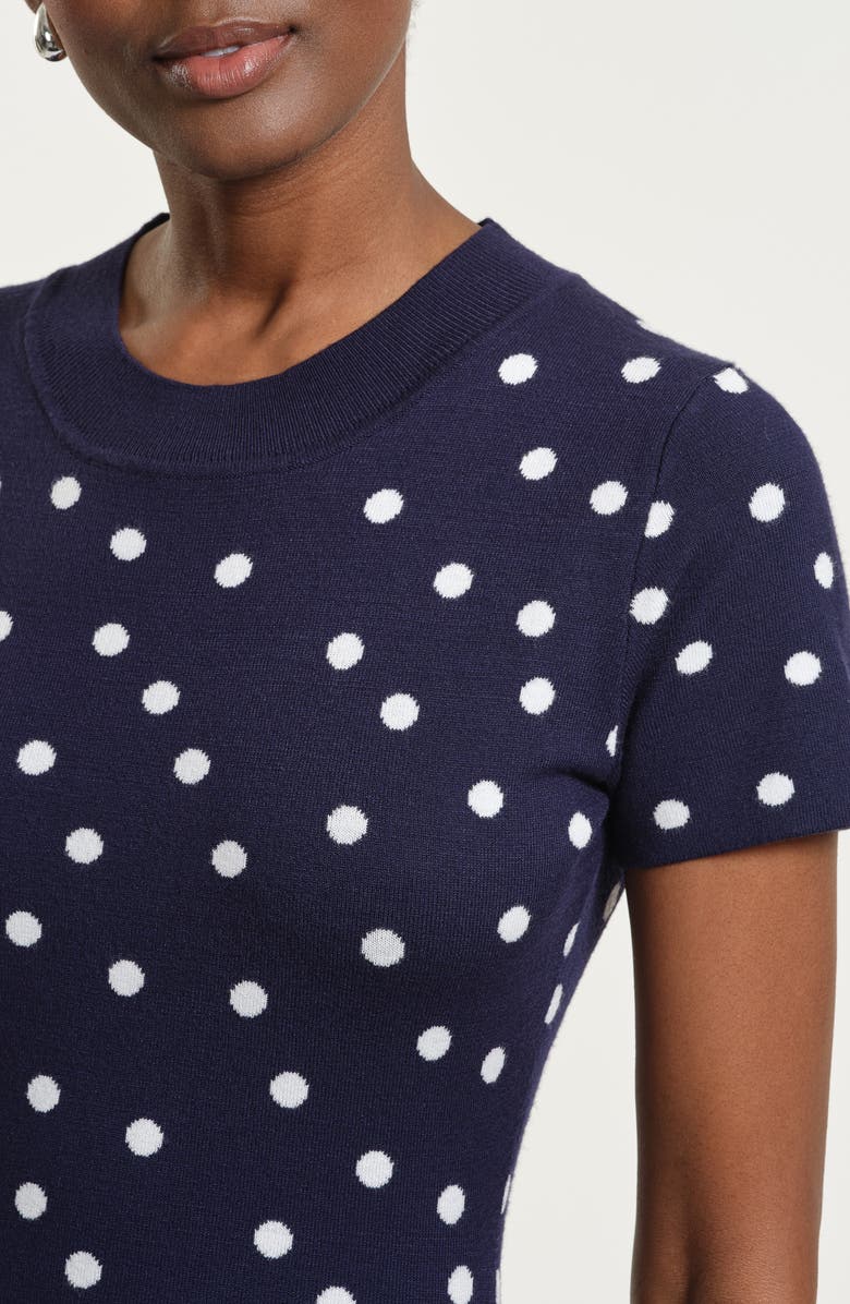 Isaac Mizrahi New York Polka Dot Fit & Flare Sweater Dress, Alternate, color, Navy/ White