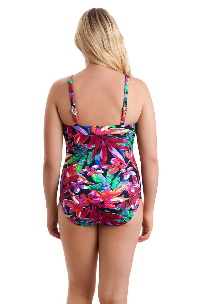 ShapeSolver Sport Shirred Bandeau Chlorine Resistant One-Piece Swimsuit, Alternate, color, Secret Jungle