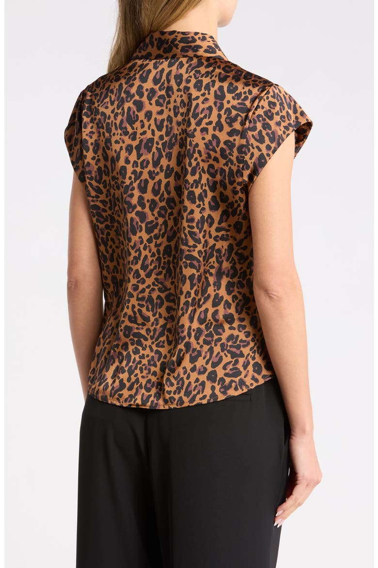 Ruched Satin Button-Front Cap Sleeve Blouse, Alternate, color, N394 BROWN