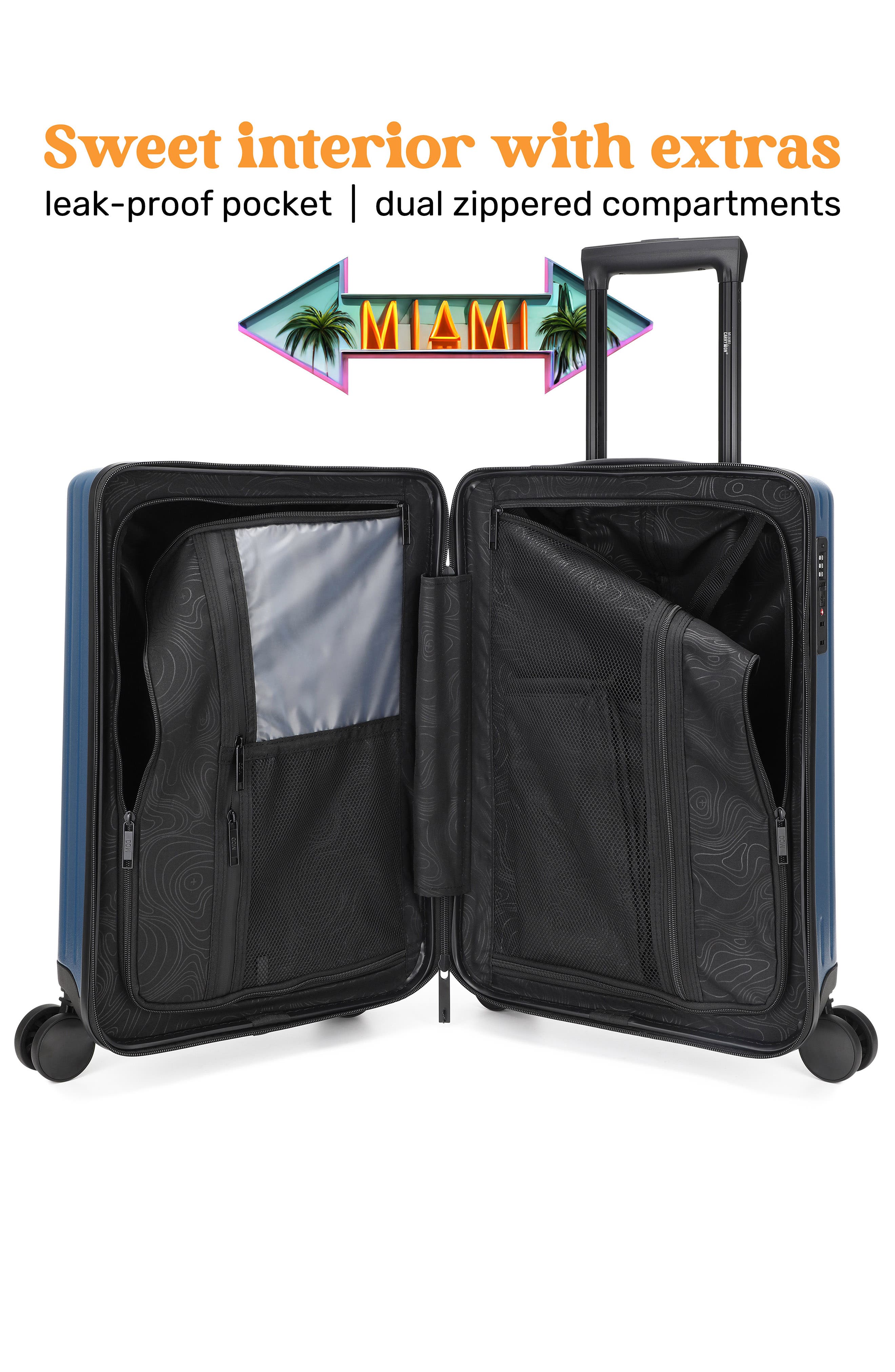 Miami Carry On Ocean Polycarbonate Carry On Spinner Suitcase, Alternate, color, Navy