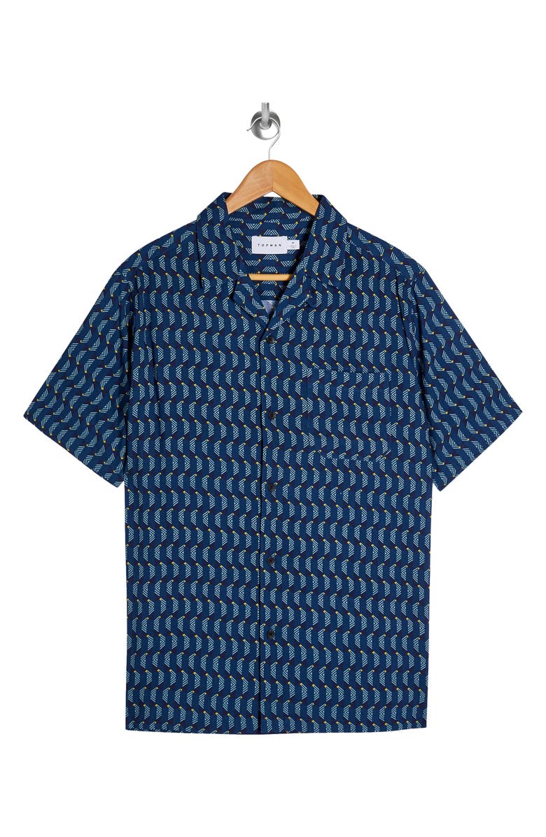 Topman Slim Fit Geometric Print Camp Shirt, Alternate, color, 