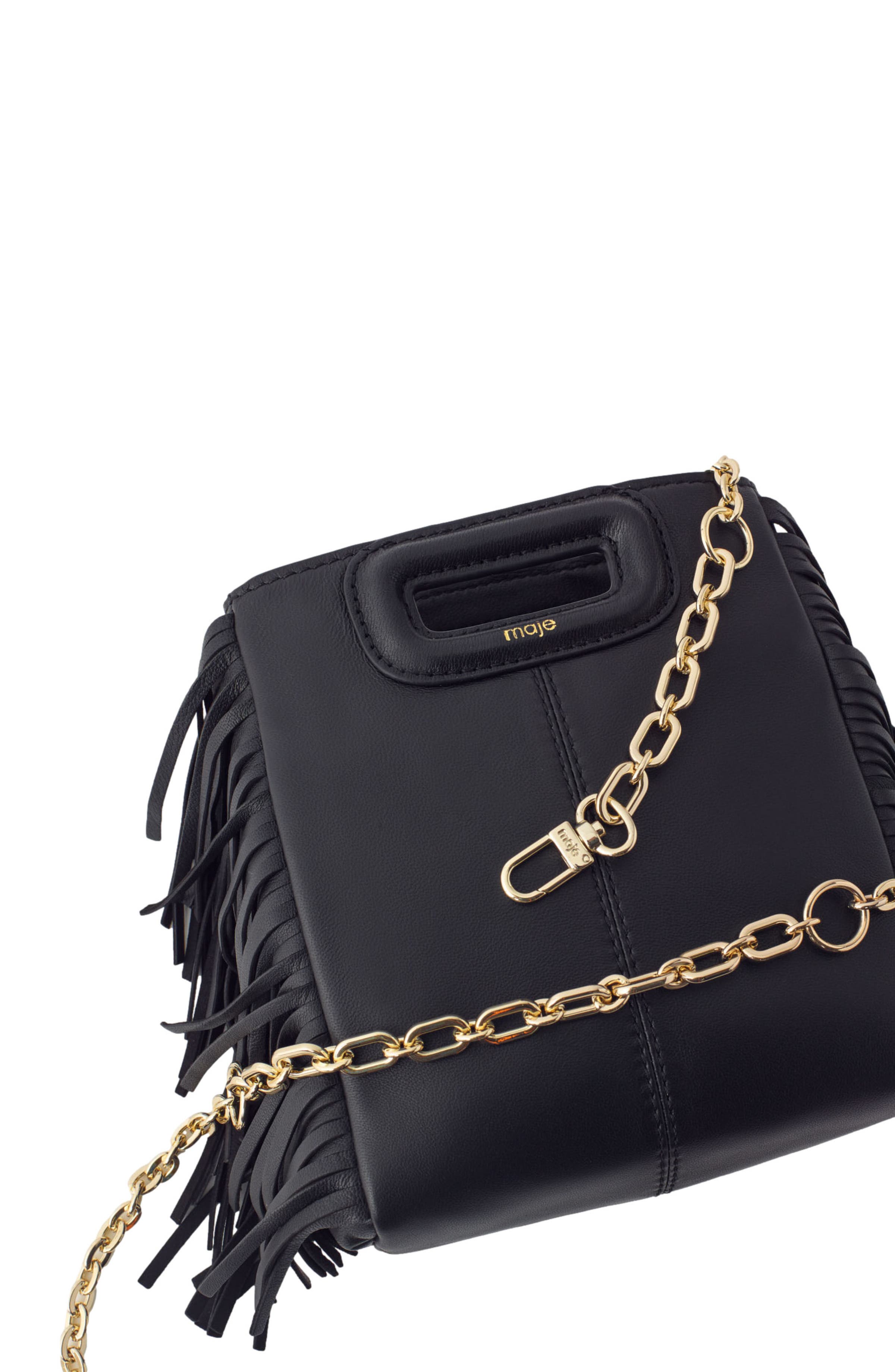 maje Mini M bag in smooth leather, Alternate, color, Black