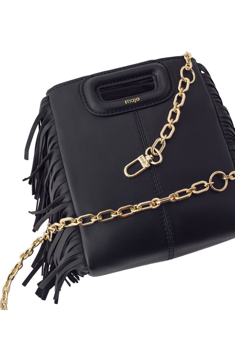 maje Leather bag with chain strap, Alternate, color, Black