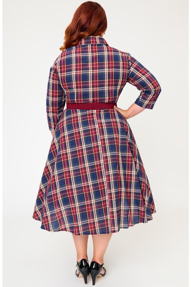 Plus Size Sweetheart Neck Swing Dress, Alternate, color, Blue & Burgundy Plaid