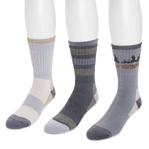 Muk Luks Heat Retainer Hike Crew Socks 3 Pair Pack In Blue
