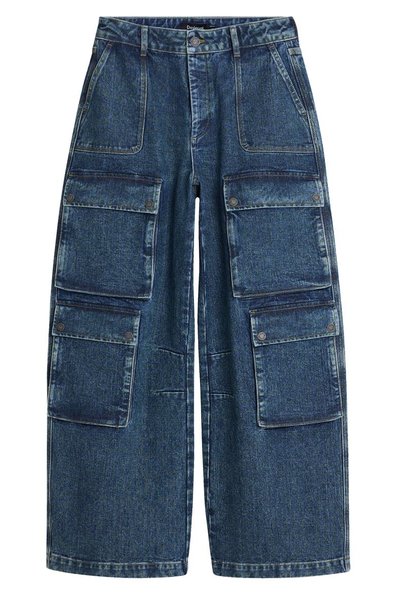 Wide Leg Cargo Jeans, Alternate, color, BLUE