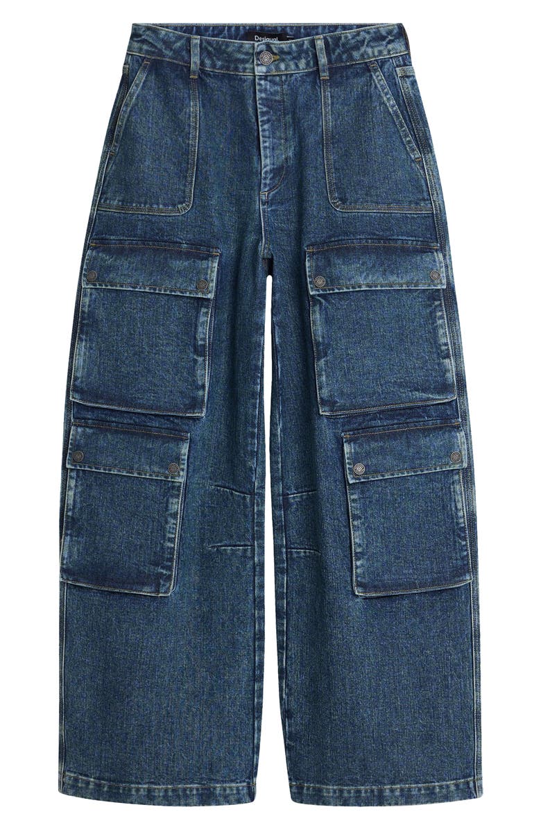 Desigual Wide Leg Cargo Jeans, Alternate, color, Blue