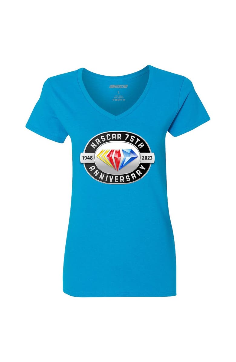 CHECKERED FLAG Women's Checkered Flag Light Blue NASCAR 75th Anniversary V-Neck T-Shirt, Alternate, color, 