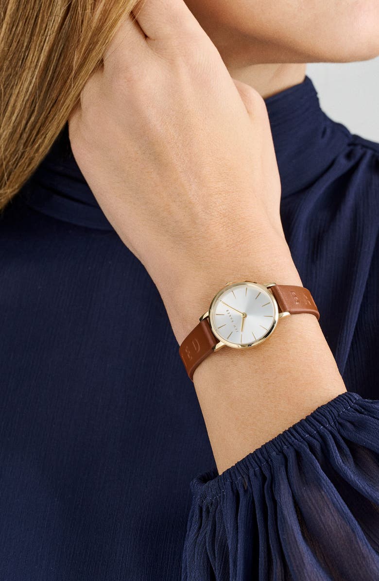 Ted Baker Classic Leather Strap Watch, 28mm, Alternate, color, 