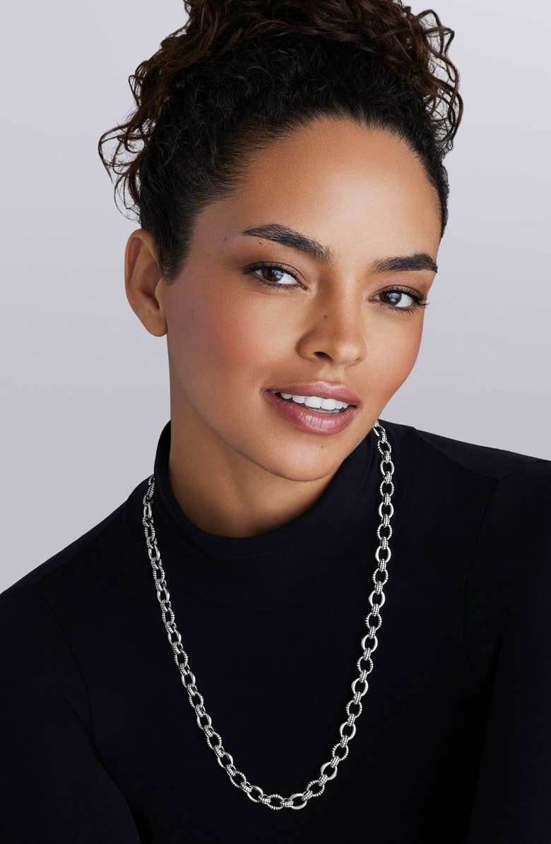 LAGOS Signature Caviar Sterling Silver Fluted Oval Link Necklace, Alternate, color, 