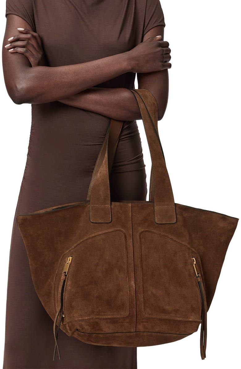 AllSaints Jean Rey Suede Tote, Alternate, color, Sugar Brown