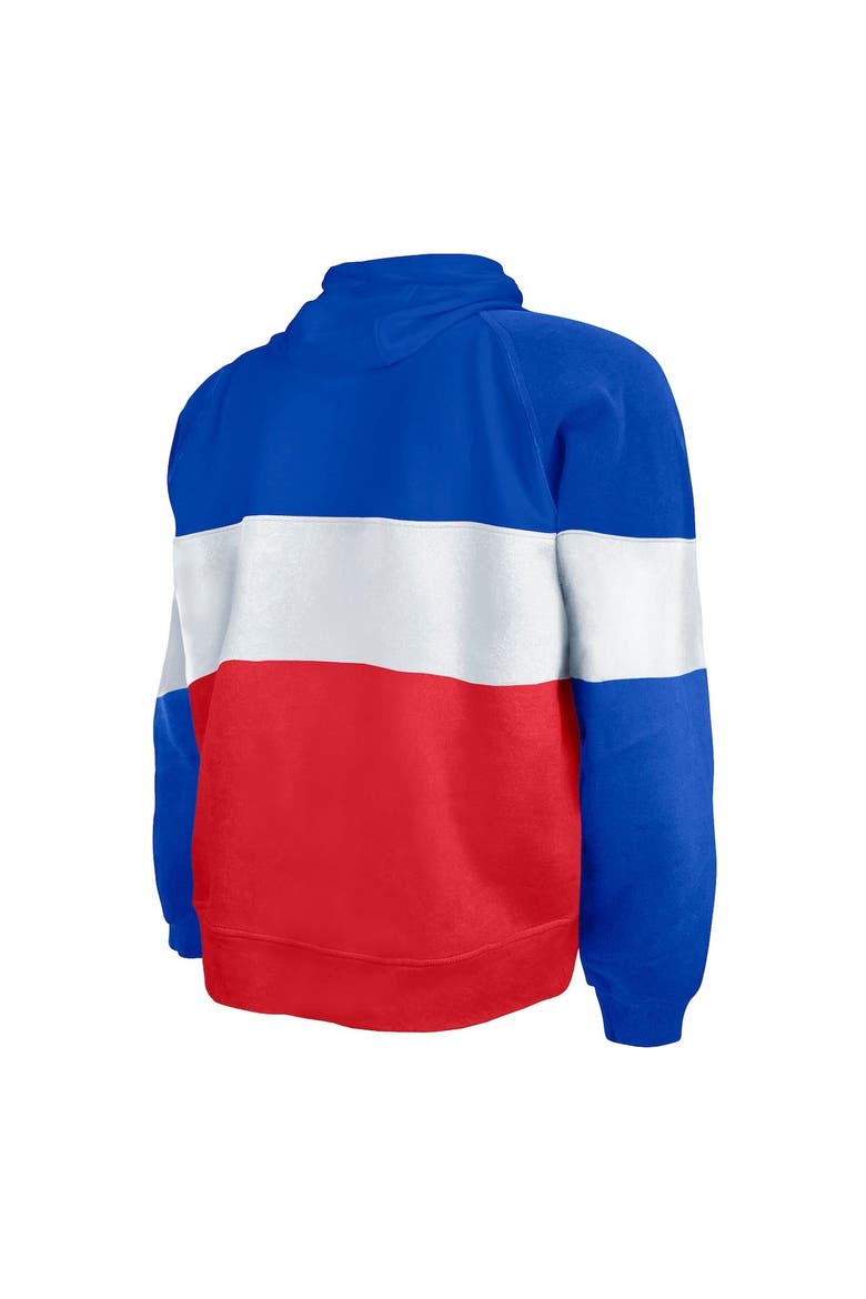 Men's New Era Royal/Red New England Patriots Big & Tall Throwback Colorblock Fleece Raglan Pullover Hoodie, Alternate, color, Red