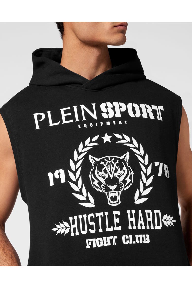 Sleeveless Hoodie Sweatshirt Tiger Men, Alternate, color, black/white