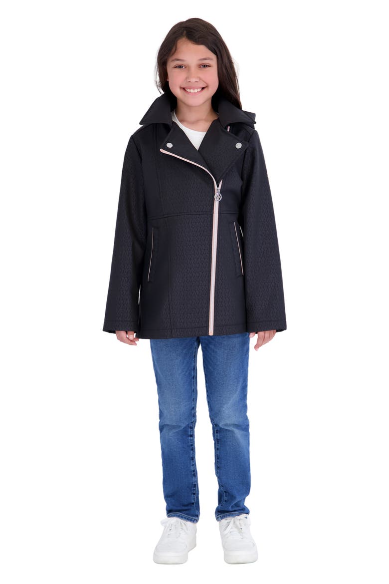 Kids' Asymmetrical Softshell Hooded Jacket, Main, color, BLACK