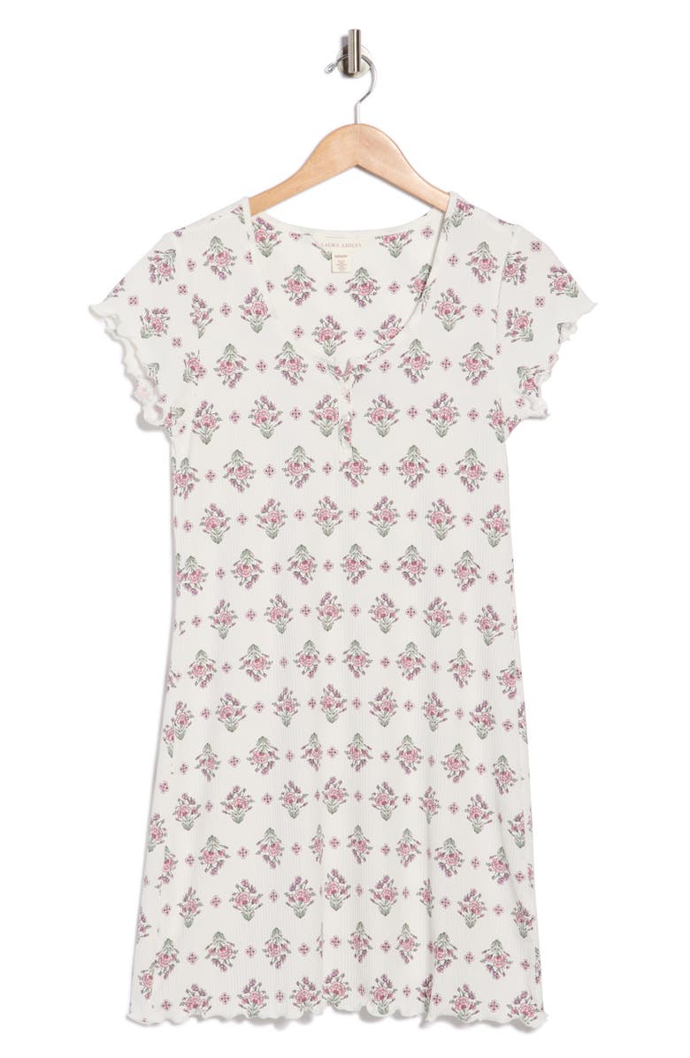 Laura Ashley Print Rib Nightgown, Main, color, Pink Foulard