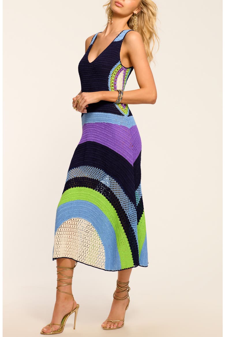 Cadence Colorblock Crochet Midi Dress, Main, color, NAVY MULTI COLORBLOCK