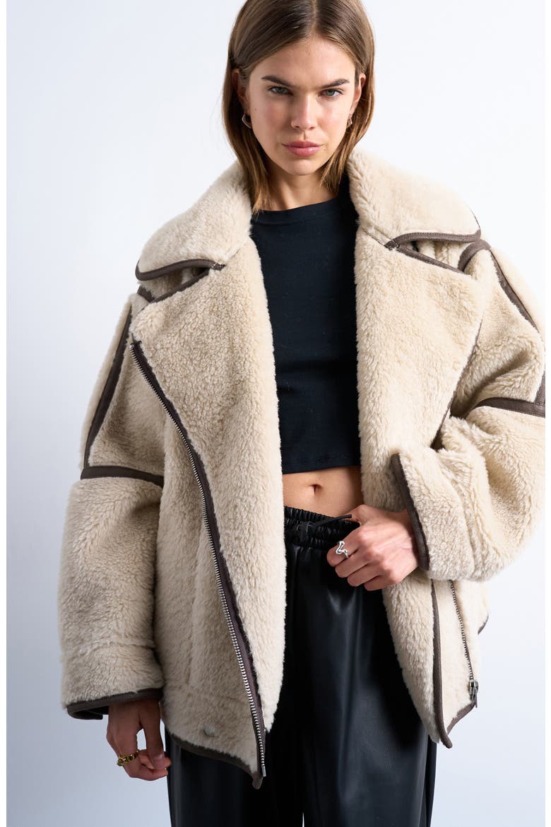 Faux Shearling Aviator Jacket, Main, color, BROWN