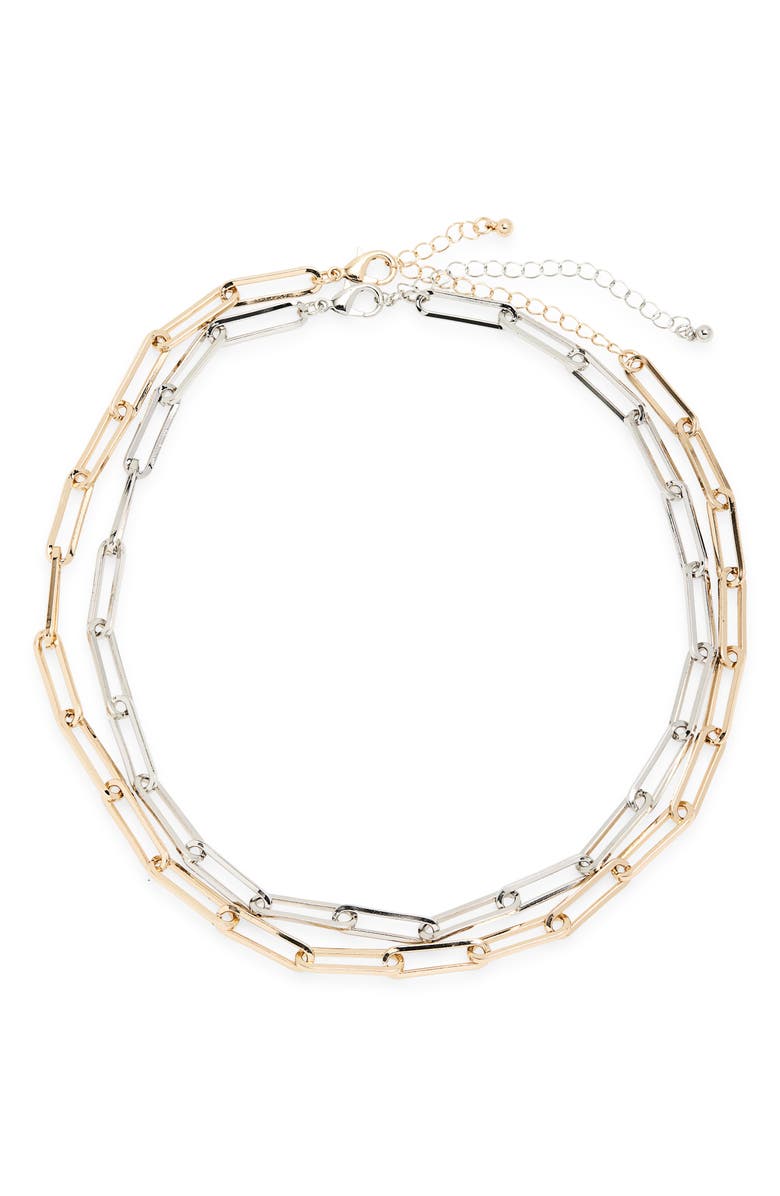 Tasha Set of 2 Paper Clip Chain Necklaces, Main, color, Gold/ Silver
