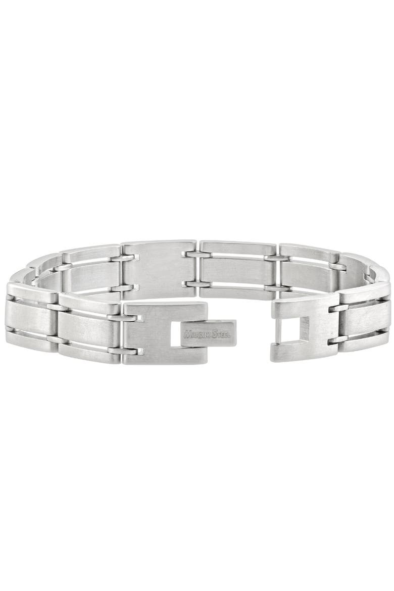 Men's Single Tone Steel Diamond 11.5mm Link 8.5" Bracelet, Alternate, color, Stainless Steel