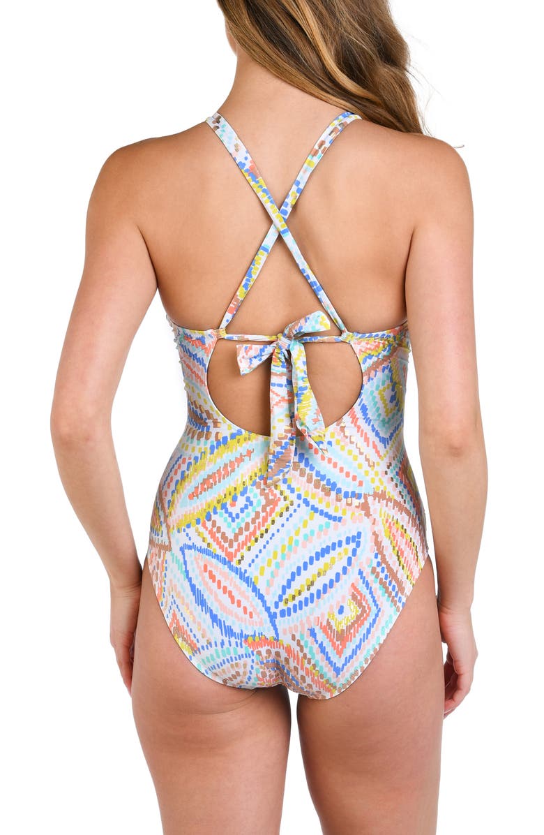 La Blanca Sunbaked Jewels High Neck Keyhole One-Piece Swimsuit, Alternate, color, White