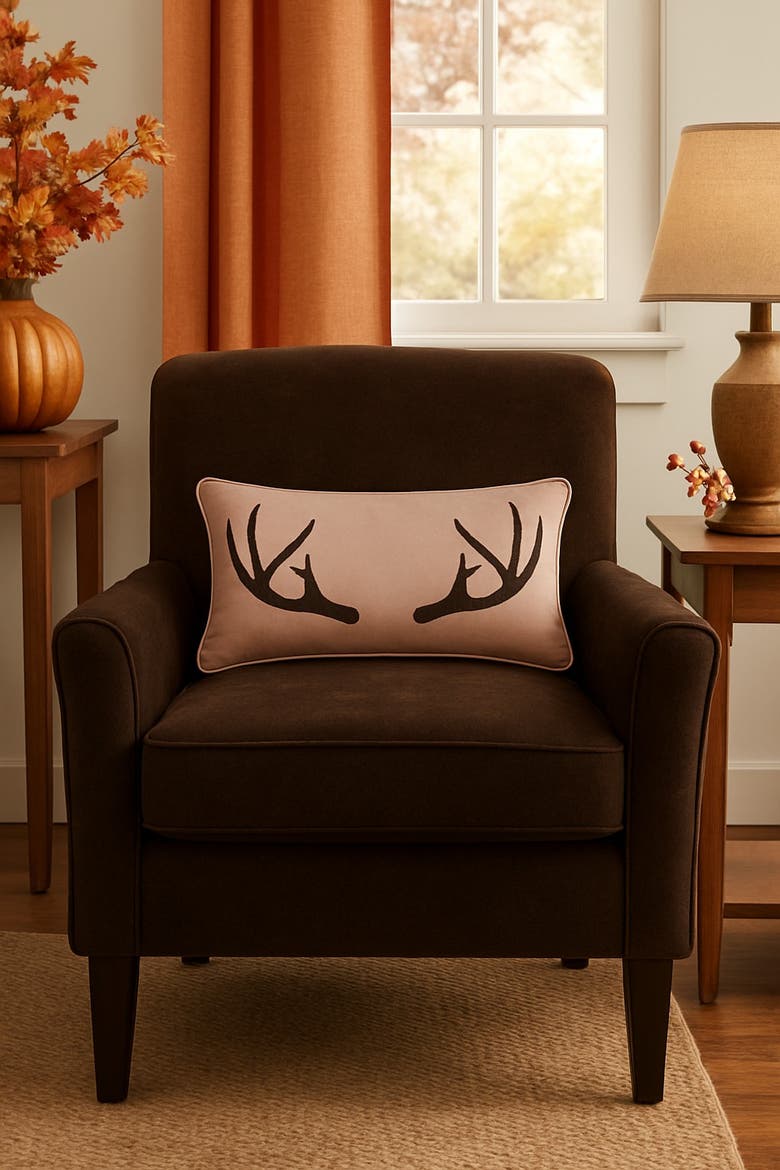 Antlers Design Rectangle Fall Harvest Hunting Theme Accent Pillow, 12" x 24", Alternate, color, Beige