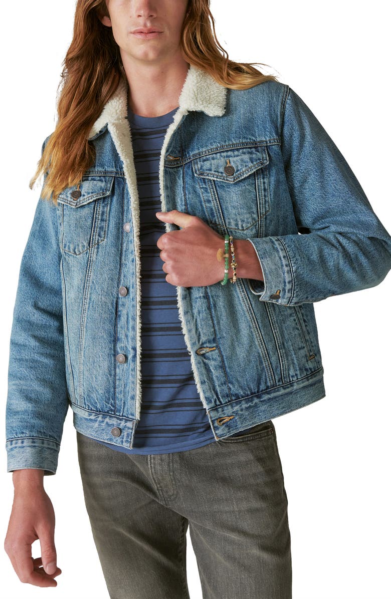 Lucky Brand Faux Shearling & Denim Trucker Jacket, Main, color,
