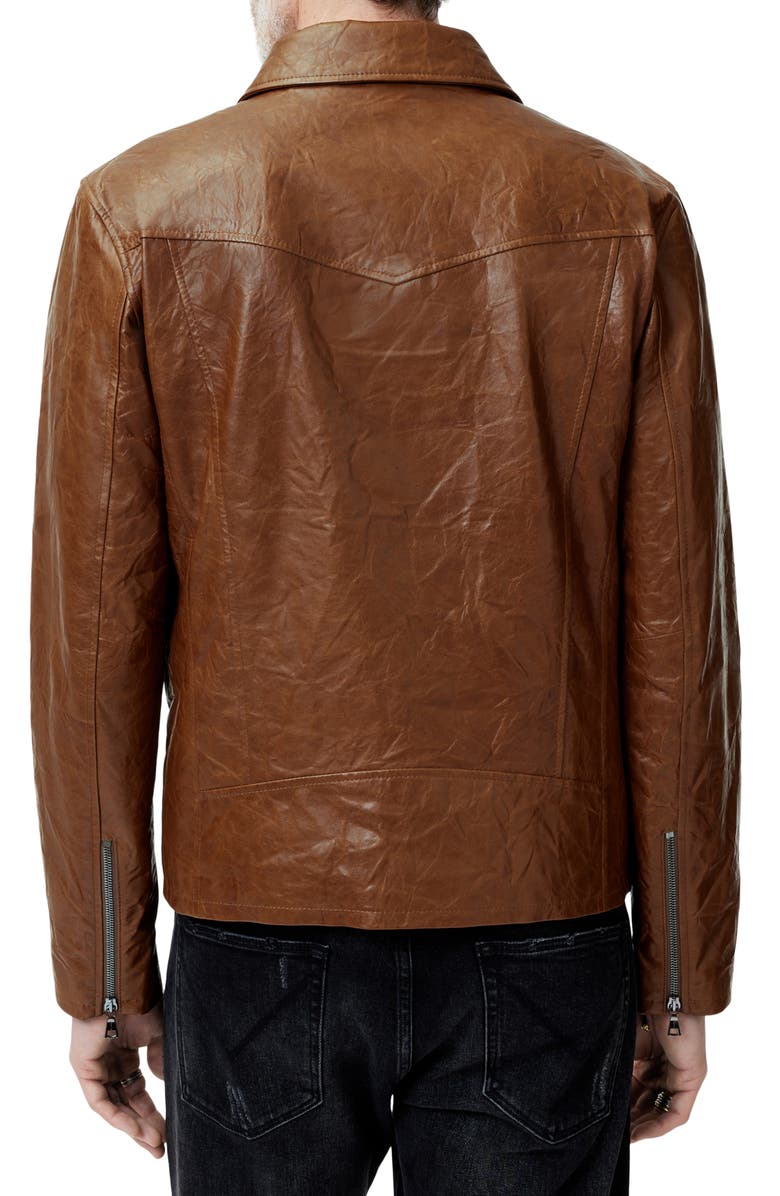 John Varvatos Crinkled Leather Jacket, Alternate, color, Hazelnut