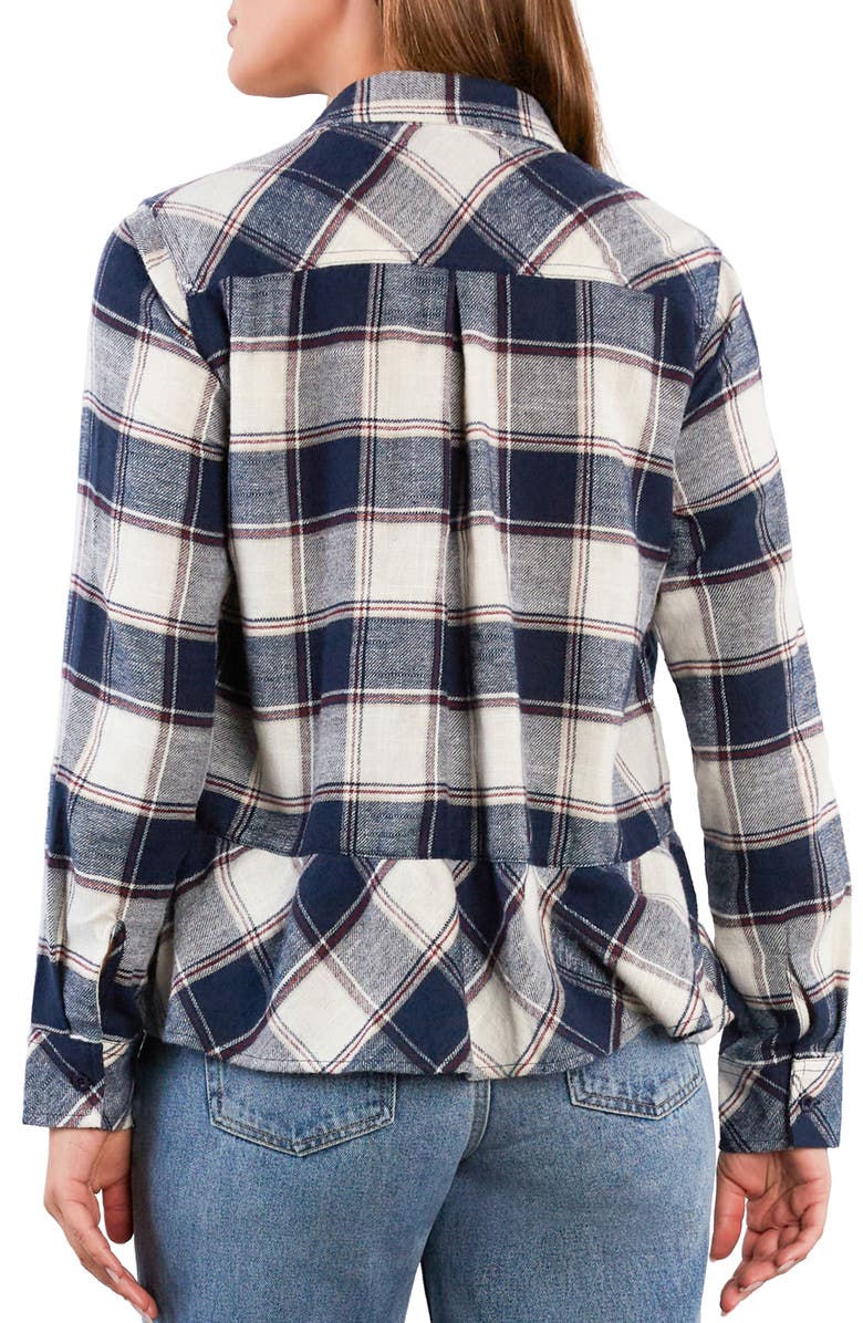 Billy T Ryan Plaid Ruffle Peplum Button-Up Shirt, Alternate, color, Mighty Plaid