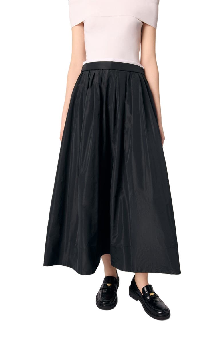 maje maxi skirt with contrast waistband, Main, color, Black