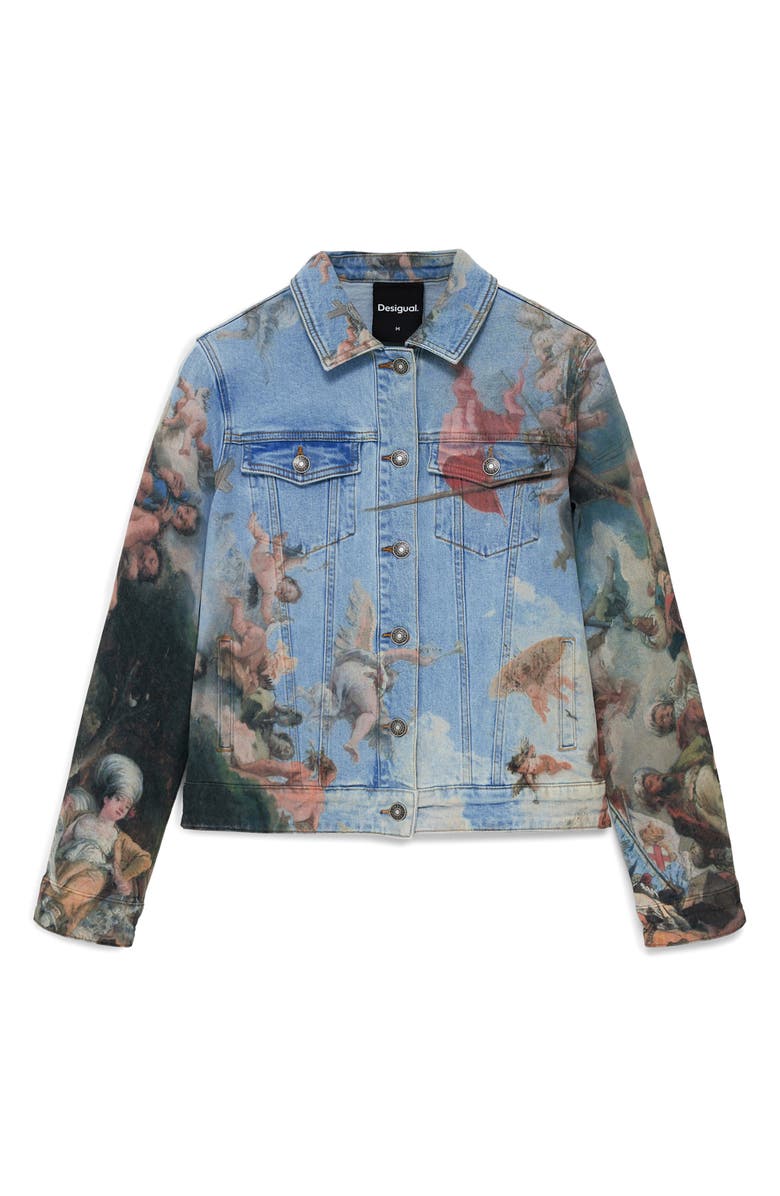 Desigual Renaissance Print Denim Trucker Jacket, Alternate, color, Medium Blue