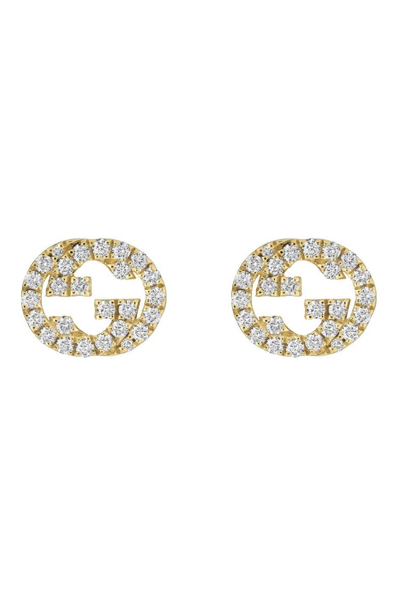 Interlocking-G Diamond Stud Earrings, Main, color, GOLD