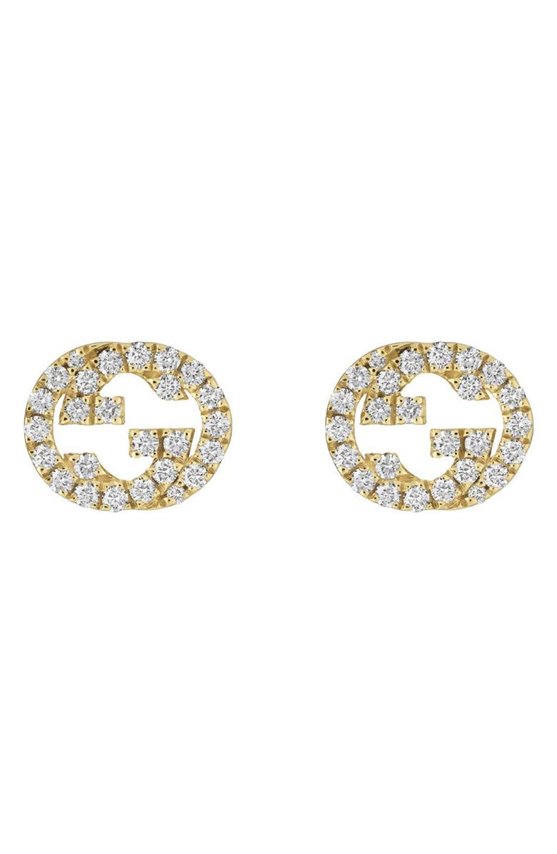 Gucci Interlocking-G Diamond Stud Earrings, Main, color, Gold