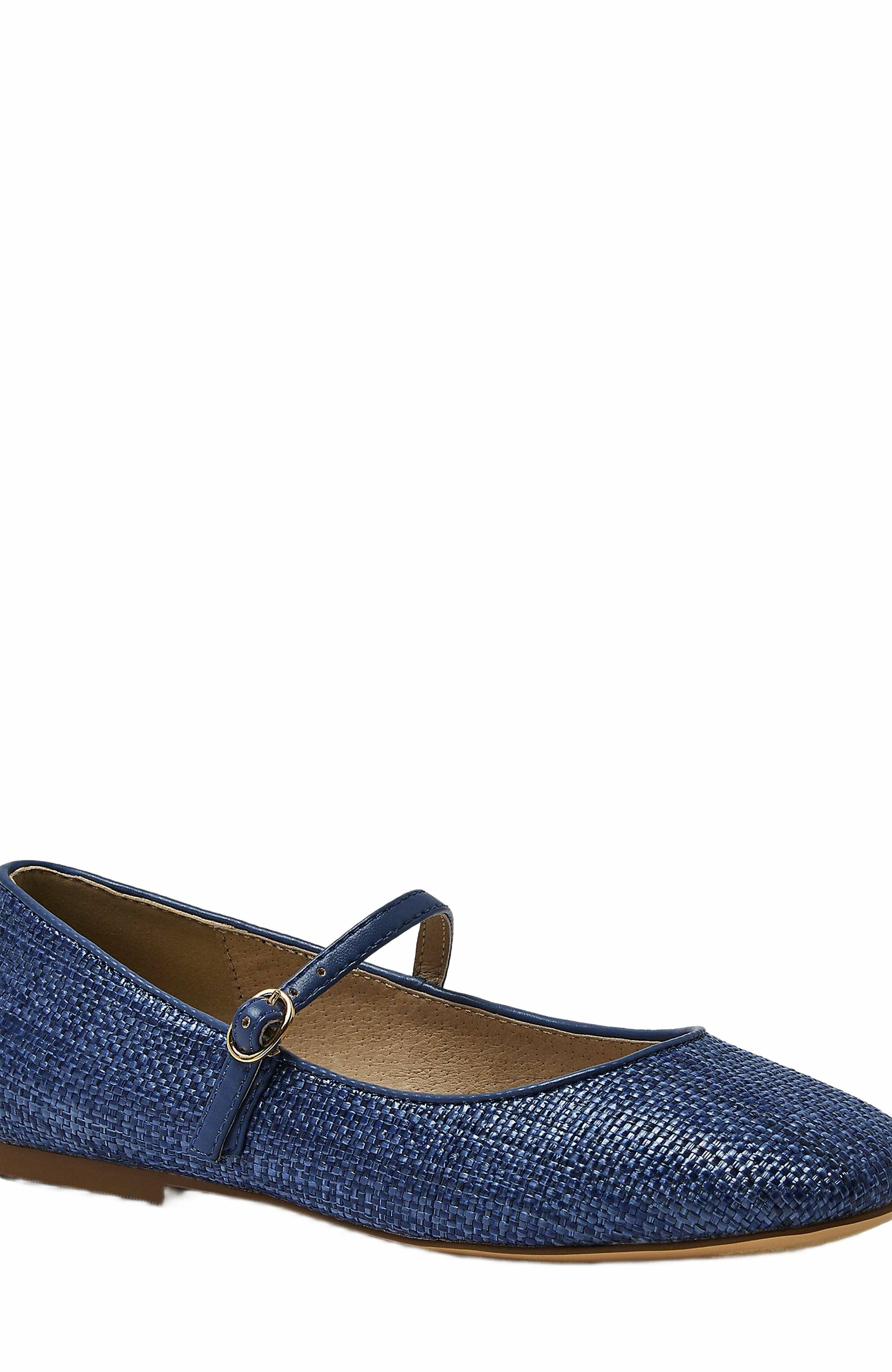 Lands
 End Classic Raffia Mary Jane Flats, Alternate, color, Mediterranean Blue
