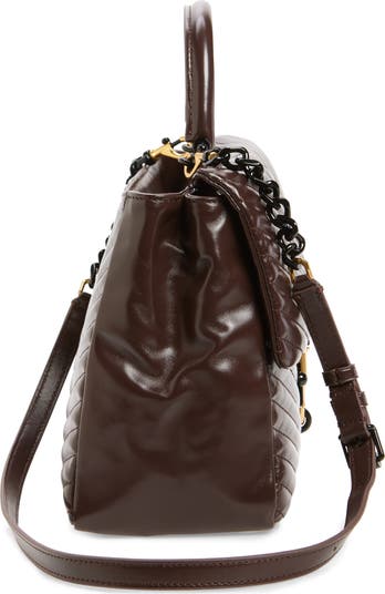 Large Edie Chevron Quilted Leather Top Handle Shoulder Bag