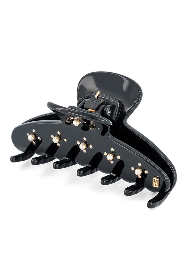 Swarovski Faux Pearl & Crystal Claw Clip, Main, color, BLACK